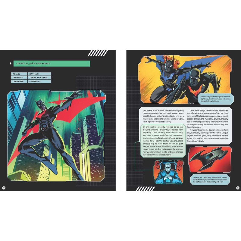 Illustrated guidebook titled "Batman: The Multiverse of the Dark Knight" by Matthew K. Manning, featuring Batman and multiverse artwork.