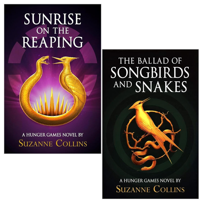Two hardcover books from Suzanne Collins' The Hunger Games collection set, featuring iconic cover art and titles.