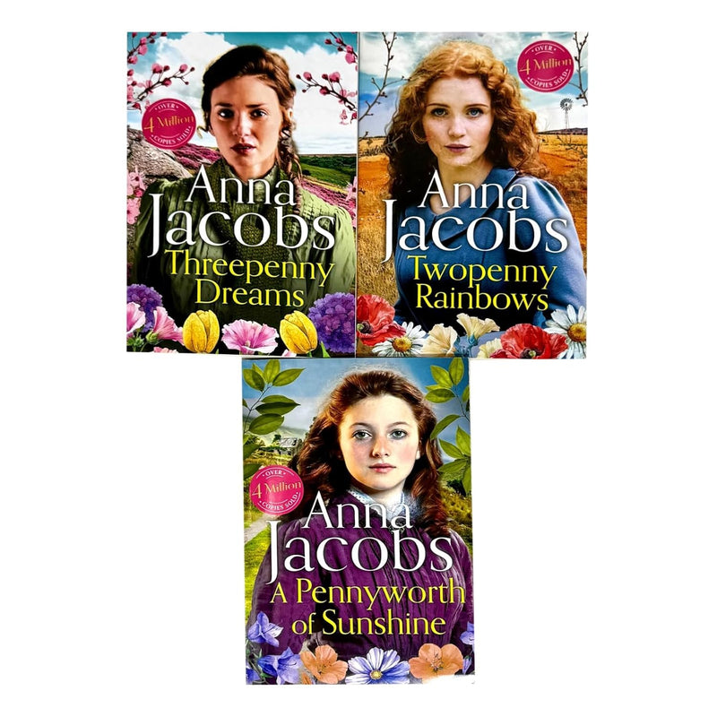 Anna Jacobs Michaels Family Series 3-book collection set including Pennyworth of Sunshine, Twopenny Rainbows, and Threepenny Dreams.