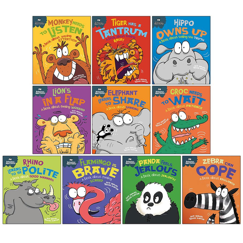 Sue Graves Behaviour Matters Series 10 Books Collection Set (Elephant Learns to Share,Lion's in a Flap & More)