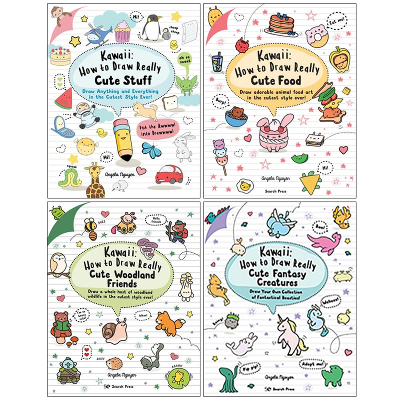 Kawaii How to Draw Really Series 4 Books Collection Set By Angela Nguyen (Cute Stuff, Cute Food, Cute Woodland Friends and Cute Fantasy Creatures) - The Book Bundle