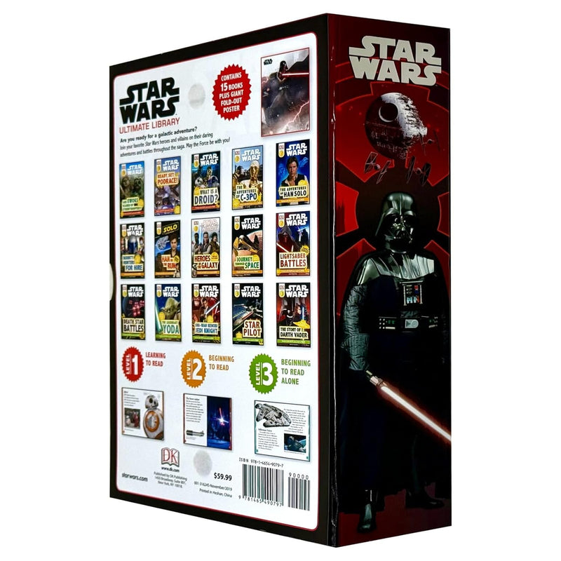 Star Wars Ultimate Library 15-book collection box set featuring paperback editions by DK Publishing with artwork by Simon Beecroft and others.