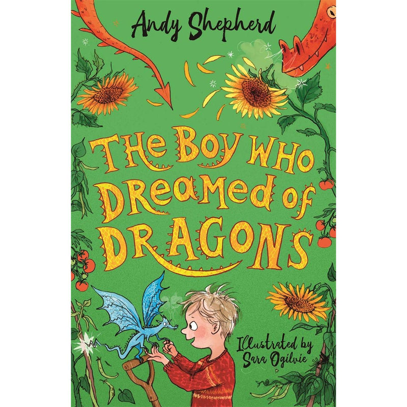 Paperback of The Boy Who Grew Dragons 4 by Andy Shepherd, featuring a colorful cover with a boy and friendly dragons.