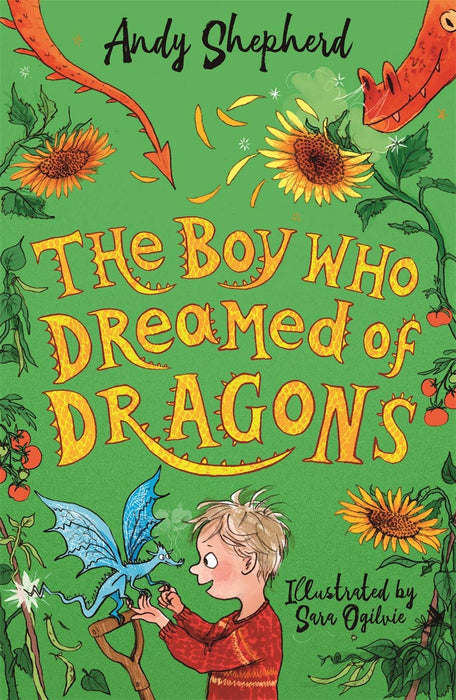 Paperback of The Boy Who Grew Dragons 4 by Andy Shepherd, featuring a colorful cover with a boy and friendly dragons.
