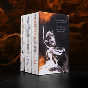 Set of three Poppy War series books by R.F. Kuang in a HarperVoyager collection boxset, featuring covers of The Poppy War and The Dragon Republic.