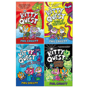 Collection of four Kitty Quest Series books by Phil Corbett, featuring colorful covers and playful feline illustrations for children.