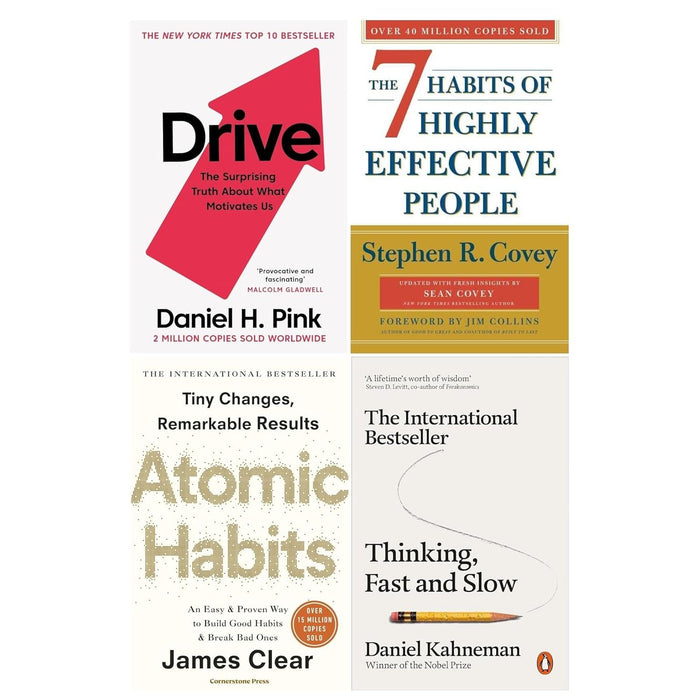 Thinking Fast and Slow, Drive, Atomic Habits and 7 Habits of Highly Effective People 4 Books Collection Set - The Book Bundle