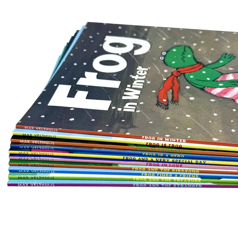 Frog Series 10-book collection set by Max Velthuijs featuring Frog stories including Frog and the Stranger and Frog Finds a Friend.