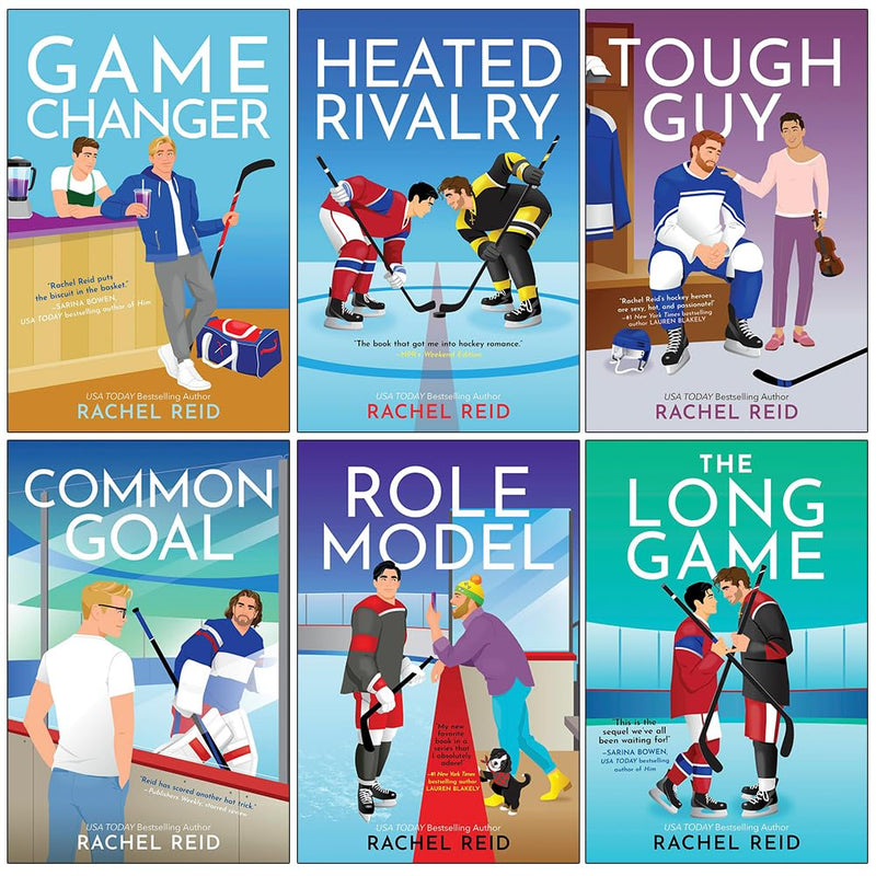 Collection of six Rachel Reid Game Changers Series books including Game Changer, Heated Rivalry, Tough Guy, and others, by Carina Press Ltd.