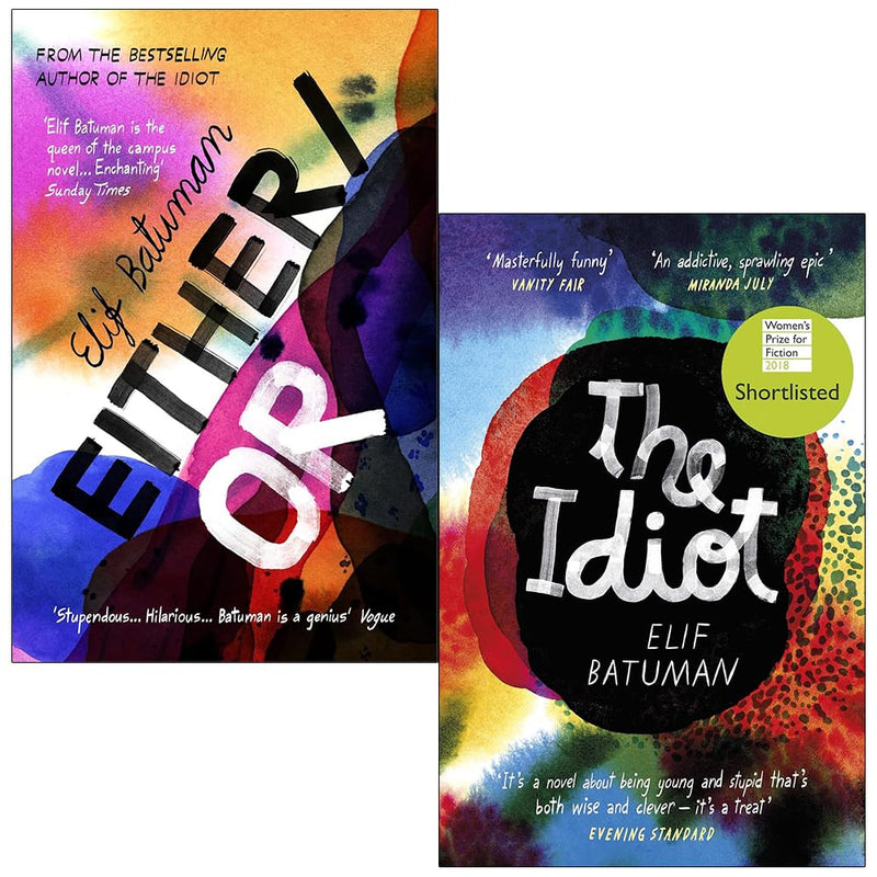 Vintage limited edition paperback set of Elif Batuman's fiction books, "Either/Or" and "The Idiot" in a stylish collection.