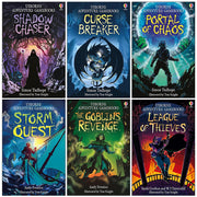 Set of six Usborne Adventure Gamebooks in paperback featuring fiction stories by Simon Tudhope, Andy Prentice, and others.