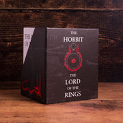 J.R.R. Tolkien The Hobbit & Lord of the Rings gift set with hardcover books displayed, featuring detailed cover art and gold accents.