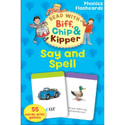 Oxford Reading Tree phonics flashcards featuring Biff, Chip, and Kipper for early reading and spelling practice.