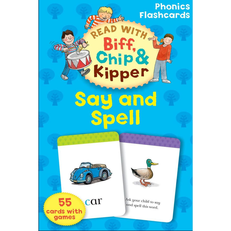 Oxford Reading Tree phonics flashcards featuring Biff, Chip, and Kipper for early reading and spelling practice.
