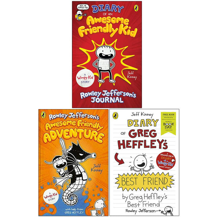 Jeff Kinney 3 Books Collection Set (Diary of an Awesome Friendly Kid, Rowley Jefferson's Awesome Friendly Adventure, Diary of Greg Heffley's Best Friend World Book Day 2019) - The Book Bundle