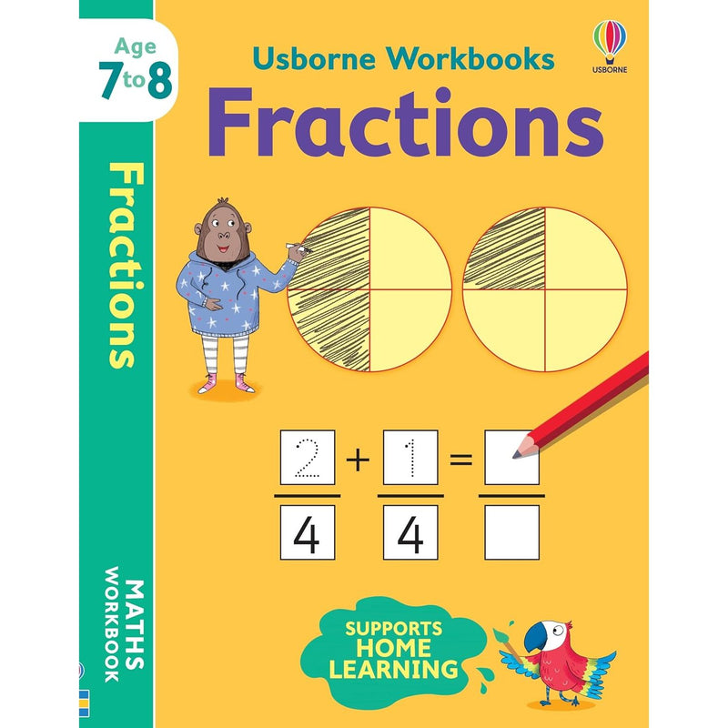 Set of four Usborne workbooks for ages 7-8 by Holly Bathie and Caroline Young, featuring colorful educational activity pages.