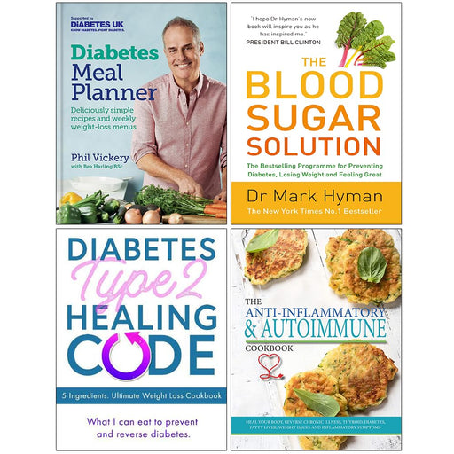 Diabetes Meal Planner [Hardcover], The Blood Sugar Solution, Diabetes Type 2 Healing Code, The Anti-Inflammatory & Autoimmune Cookbook 4 Books Collection Set - The Book Bundle