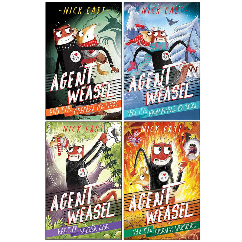 Complete Agent Weasel Series 4-book collection by Nick East, featuring colorful paperback covers from Hodder Children's Books.