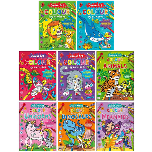 Junior Art and Artist Colour By Numbers 8 Books Collection Set (Lion, Shark, Butterfly) - The Book Bundle