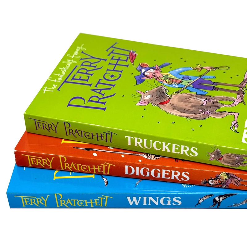 Set of three paperback Bromeliad Trilogy books by Terry Pratchett, featuring colorful covers from the Corgi Children’s collection.