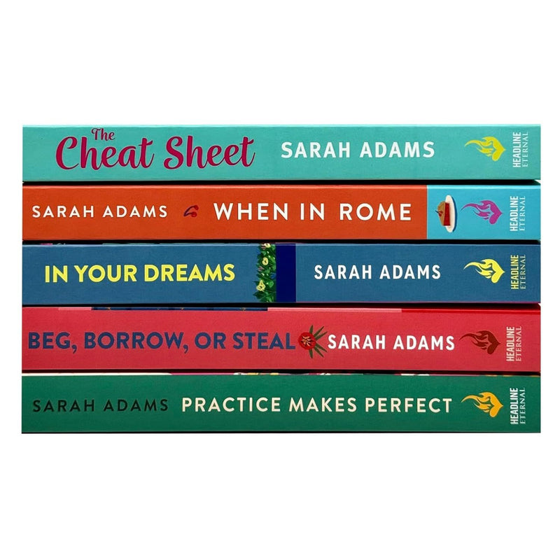 Sarah Adams Collection 5-book set of fiction paperbacks including Practice Makes Perfect and When in Rome, displayed on a white background.