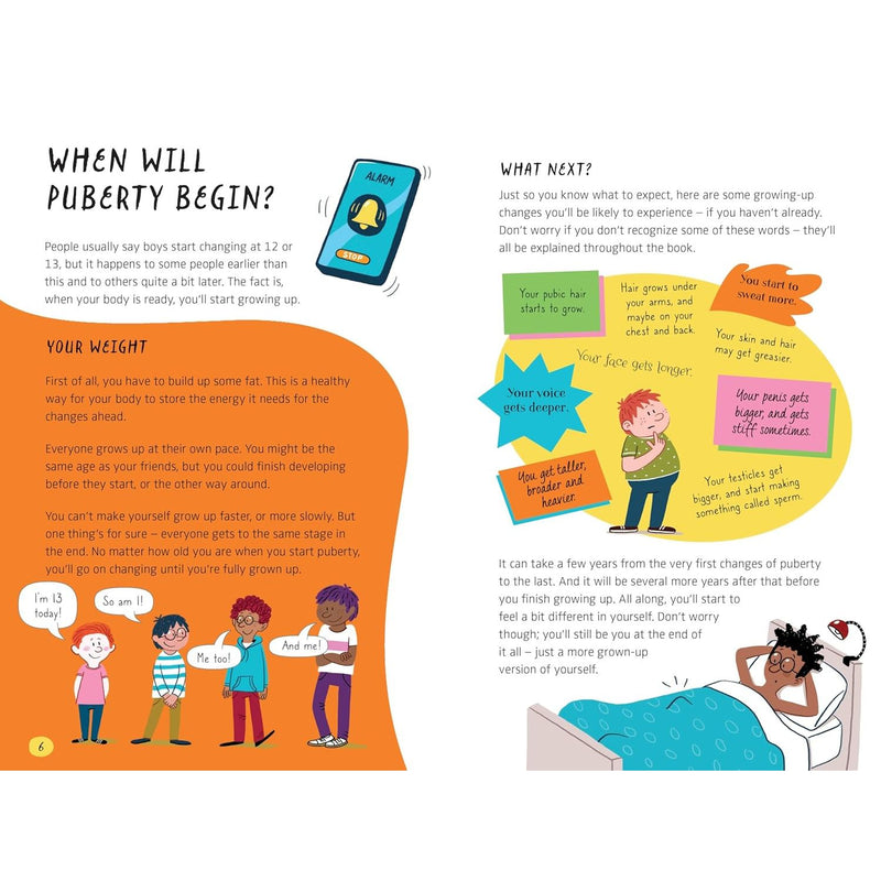 Set of two Usborne nonfiction paperback books for boys and girls titled "What's Happening to Me?" by Alex Firth, exploring body changes.