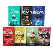 Corgi paperback collection of Dan Brown's Robert Langdon Series 7 books, featuring fiction novels with colorful covers.