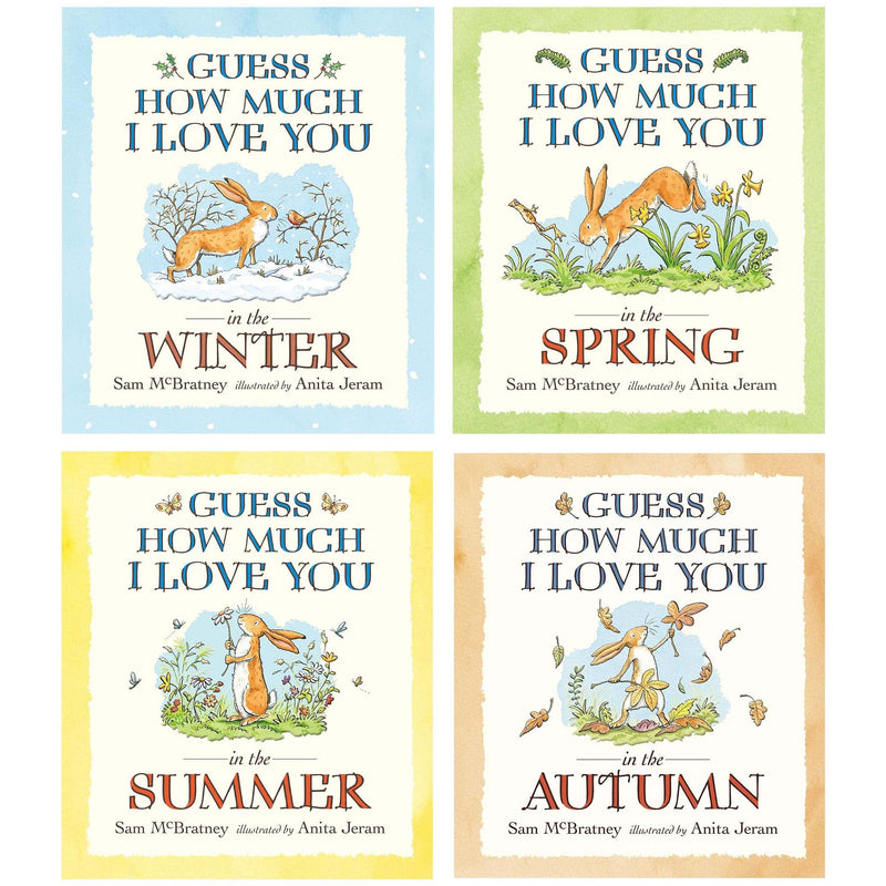 Set of four Guess How Much I Love You Series books by Sam McBratney, featuring Spring, Summer, Autumn, and Winter editions.