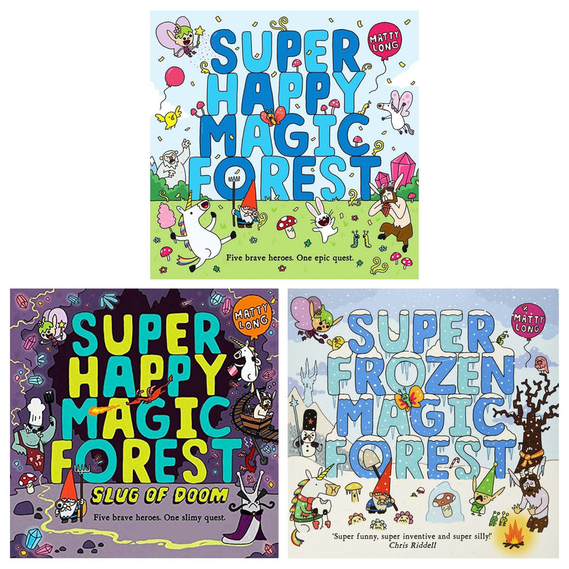 Three Super Happy Magic Forest picture books from OUP Oxford for ages 3–5, featuring colorful illustrated forest scenes and characters.