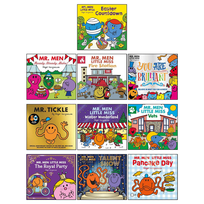Mr. Men and Little Miss Picture 10 Books Collection Set by Roger Hargreaves (Mr. Men: Ready, Steady, Bake!, Fire Station, Mr. Men Little Miss, Mr. Tickle 50th Anniversary Edition and 6 More…) - The Book Bundle