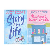 Lucy Score's Story Lake Series 2 book collection set, featuring "Story Of My Life" and "Mistakes Were Made" fiction novels.