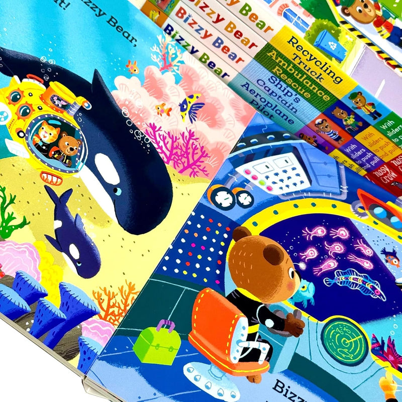 Bizzy Bear: Series 1 Collection 6 Board Books Set by Benji Davies((Train Driver, Aeroplane Pilot, Ship’s Captain, Ambulance Rescue, Recycling Truck & Deep-Sea Diver) - The Book Bundle