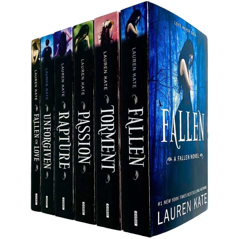 Fallen Series 6 book collection set by Lauren Kate, young adult paperback novels with Corgi Children's branding, featuring colorful covers.