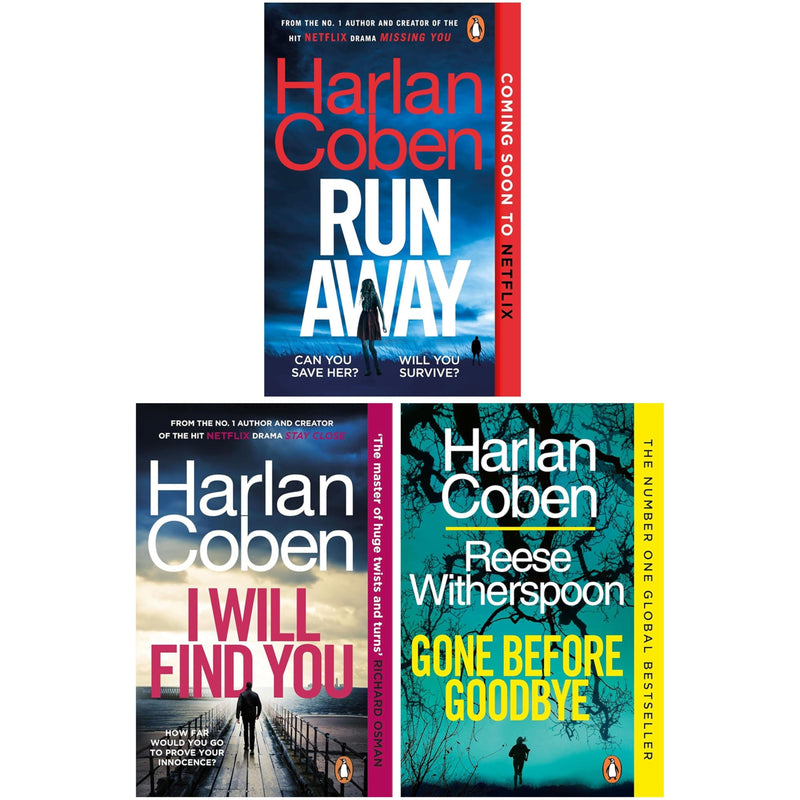 Harlan Coben Collection 3 paperback books set including Run Away, I Will Find You, and Gone Before Goodbye.