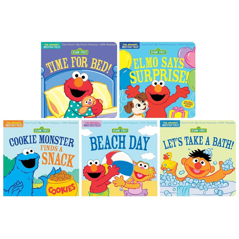 Indestructibles Sesame Street 5 Picture Books Collection Set by Amy Pixton Time For Bed!, Let's Take A Bath! - The Book Bundle