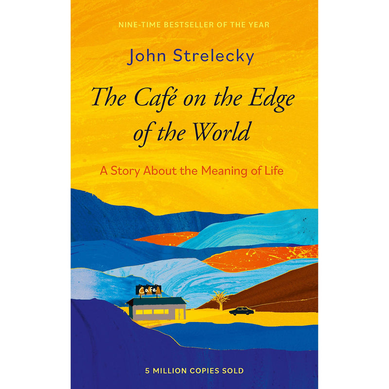 Book cover for "The Café on the Edge of the World" by Piatkus, featuring a cozy café scene with a serene, scenic background.