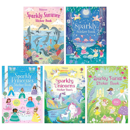 Usborne Sparkly Stickers 5 Books Collection Set (Sparkly Summer, Fairies, Unicorns, Princesses and Sparkly Sticker) - The Book Bundle