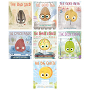 Set of The Food Group Series 7 books by Jory John, including The Bad Seed, The Good Egg, and The Cool Bean, published by HarperCollins.
