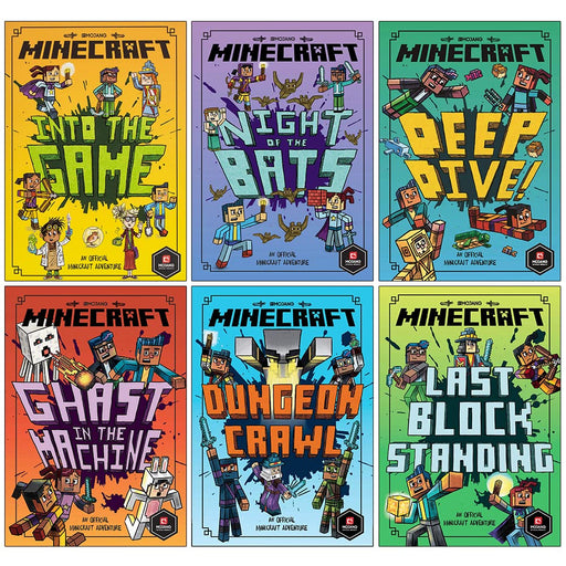 Minecraft Woodsword Chronicles 6-book collection set by Nick Eliopulos, featuring colorful book covers in a vibrant display