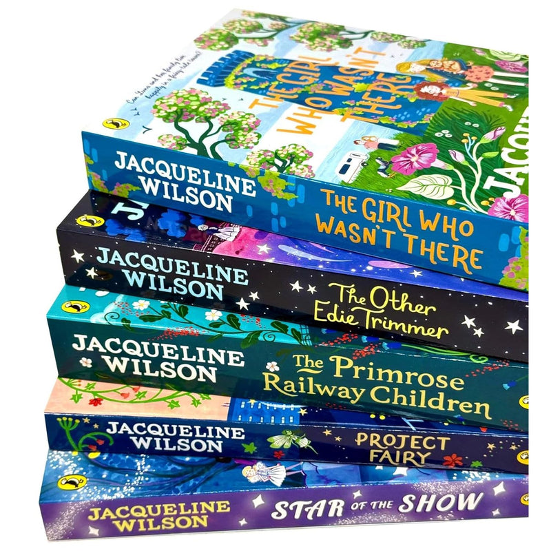 Jacqueline Wilson Puffin Ltd book set featuring five children's books including The Primrose Railway Children and Star of the Show