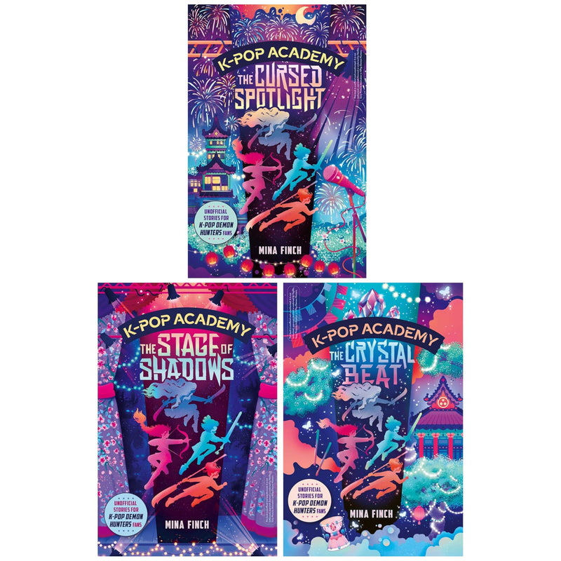 Set of three K-Pop Academy Series books by Mina Finch, young adult paperbacks, featuring colorful cover art.