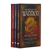 Ornate box set of Sun Tzu, Inazo Nitobe, and Miyamoto Musashi books including The Art of War, The Way of the Samurai, and The Book of Five Rings.