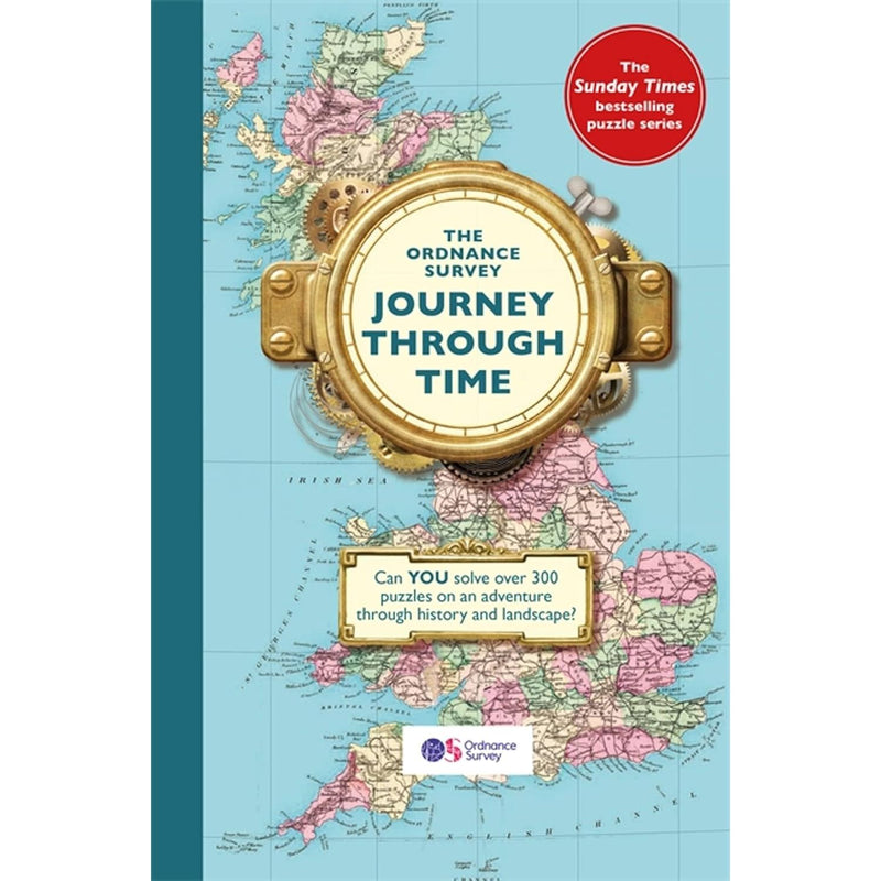 Ordnance Survey Journey Through Time trapeze with detailed map illustrations and vintage-inspired design.