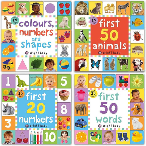 Lift-the-Flap Tab Books Collection 4 Books Set (Preschool, Easy Learning) (Colours, Numbers and Shapes, First 20 Numbers, First 50 Words, First 50 Animals) - The Book Bundle