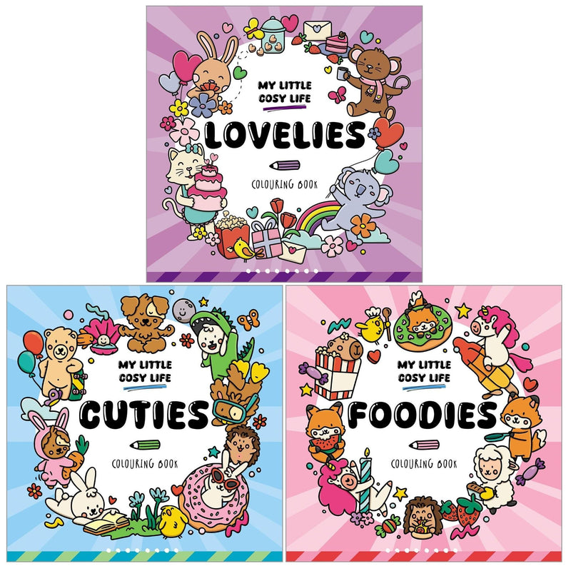 My Little Cosy Life 3 Books Collection Set (Cuties, Foodies, Lovelies): Cute Kawaii Colouring Book for Teens and Adults Featuring Adorable Animals, Purmaids and Cosy Scenes - The Book Bundle