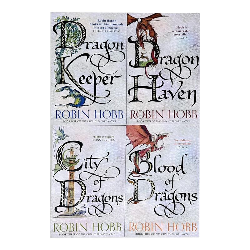 Robin Hobb Rain Wilds Chronicles 4-book paperback collection by HarperVoyager, featuring fantasy fiction covers.