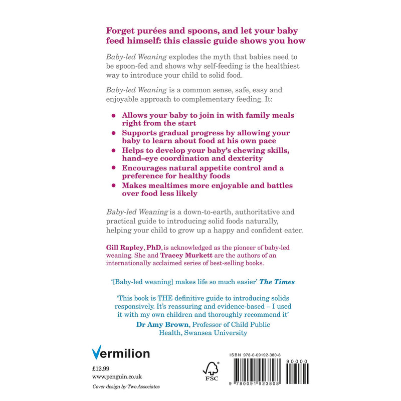 Paperback book titled "Baby-Led Weaning" by Gill Rapley & Tracey Murkett, featuring a cover with colorful illustrations, about infant feeding.