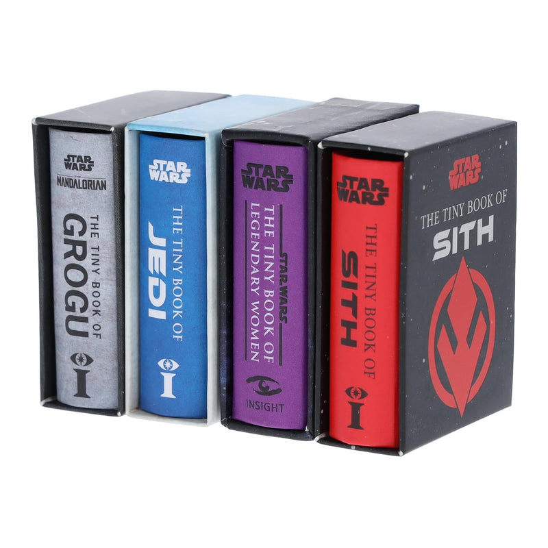 Set of four Star Wars tiny paperback books by Insight Editions, featuring the Sith, legendary women, Jedi, and Grogu characters.