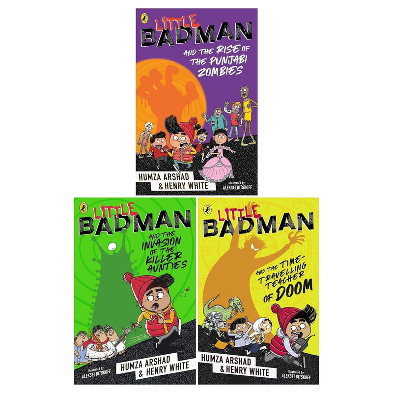 Little Badman Collection 3 Books Set By Humza Arshad (Time-travelling Teacher of Doom, Invasion of the Killer Aunties, Rise of the Punjabi Zombies) - The Book Bundle