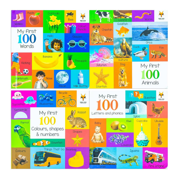 My First 100 Box set 4 books set (My first 100 words, 100 Animals, 100 Colours-shapes-numbers, 100 letters& phonics) - The Book Bundle
